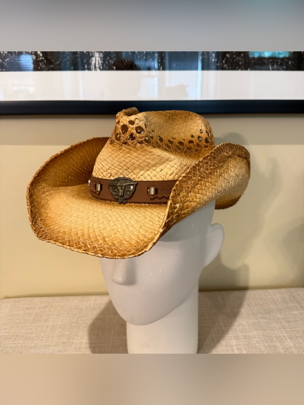 Western Straw Cowboy Hat Bullrider Concho Hat Band One Size